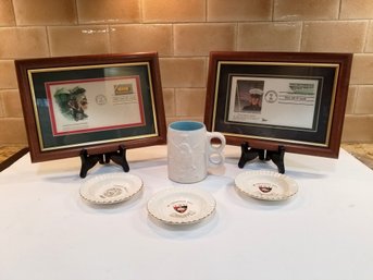 Mixed Lot Of Framed Honoring Vietnam Veterans &  Holy Cross Mini Plates & Eagle Coffee Mug