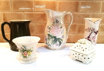 Vintage Selection Of Beautiful Ceramic Vases, Water Pitchers & Lidded Trinket Box