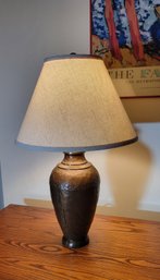 Copper Based Table Lamp.  Linen Shade.  Excellent Condition. - - - - - - - - - - - - - - - - - -- Loc: Closet