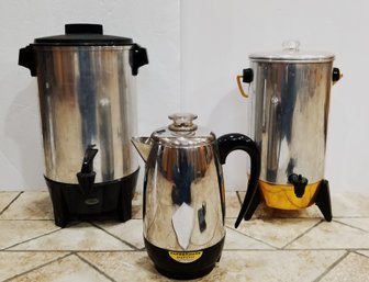 Vintage Large Party Size Electric Percolators: Faberware, Party Perk And West Bend