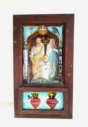 Antique 1900's Catholic Viaticum Last Rites Wall Shadow Box With Alter Cabinet