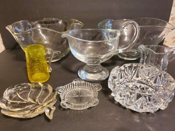 Mixed Lot Vintage Glass - Bowls, Ashtrays, Gravy Boats, Crackle Glass & More