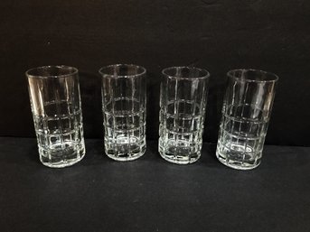 Vintage Set Of 4  Anchor Hocking Large Tartan Manchester Pressed Glass Tumblers