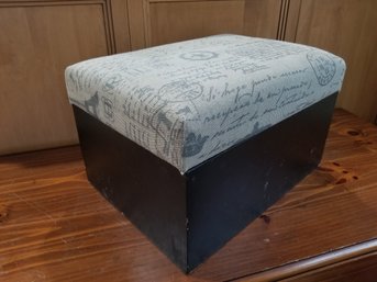 Small Wood Storage Ottoman Box With French Themed Upholstered Padded Top