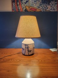 Blue Bamboo Ceramic Lamp.   Tested And Working.