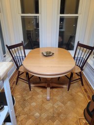 Kitchen Table. Solid Oak Single Trunk Base.  Leaf Included And 2 Chairs.
