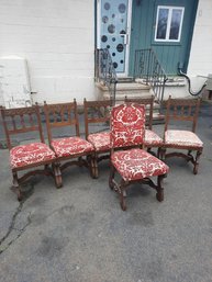 Set Of 6 Carved Oak Dining Chairs- Renaissance Revival