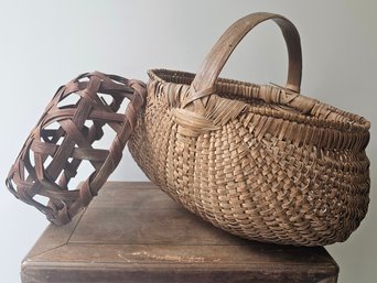 An American 19th Century Woven Splint Buttocks Basket With A Small Cheese Basket
