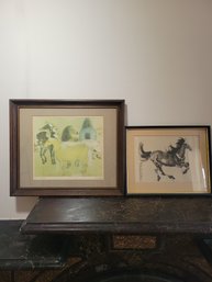 Horse Print Pair .  From Two Different Countries.  Framed / Matted / Under Glass. - - - - -- - Loc: Mantle
