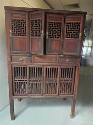 Vintage Chinese Double Door Stained-wood Cabinet On Stand