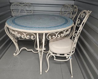 White-Painted Wrought Iron Circular Mosaic Top Table