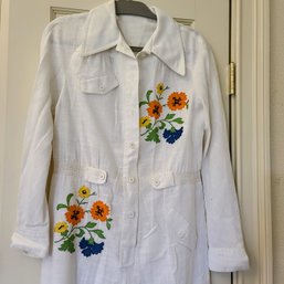 70's Flower Power Jump Suit From Mignon In A Cool White Linen