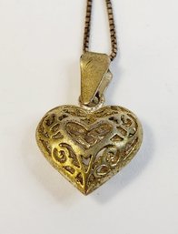 Vintage  Hollow Filagree Heart Pendant And Sterling SILVER Necklace