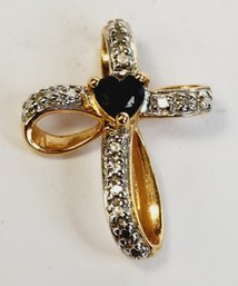 Pretty Gold Over Sterling Silver Studded Cross Pendant