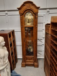 Vintage SLIGH Grandfather Clock With Oak Case And Lunar Phase