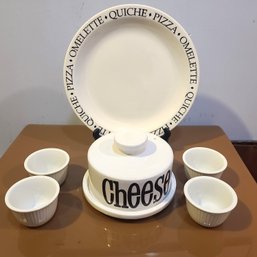 Cheese Dish With Lid, Pizza/omelette/quiche Dish, And 4 Small Ramekin Bowls