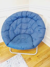 Folding Padded Round Saucer Chair - Blue Cushion On Gray Frame