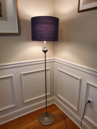 Gray Painted Floor Lamp With Navy Blue Fabric Shade - Works!