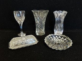 Wonderful Selection Of Brilliant Cut Glass &  Crystal: Wine Glass, Vases, Lidded Butter Dish And More!