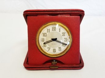 Antique Travel Alarm Clock In Leather Bound Case By 8 Days Made In Switzerland