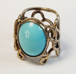 Vintage Sterling Silver Handmade Large Turquois Stone Knuckle Ring