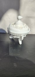 Vintage Milk Glass Footed Candy Bowl With Lid