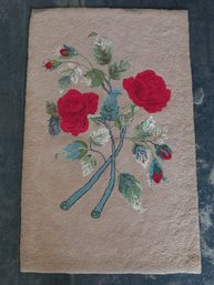 Hand Made Red Floral Throw Rug #3