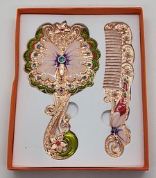 Brand New Butterfly Comb & Mirror Set