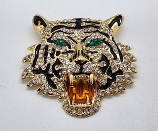 Awesome Tiger Brooch With Green Eyes