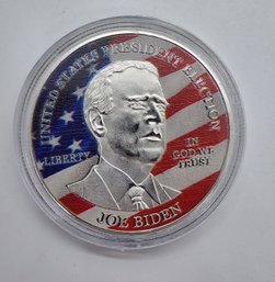 President Biden Colorized Challenge Coin In Case