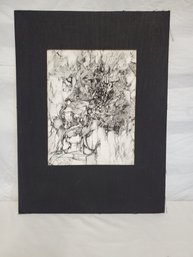 Vintage Abstract Pen & Ink Unframed Matted Art Piece