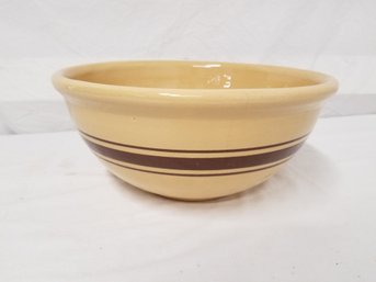 11' Weller Rustic Farmhouse Yellow Ware Batter Mixing Bowl Brown Stripes Fractured