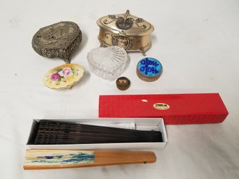 Vintage Assortment Of Japanese Fans & Several Trinket Jewelry Boxes
