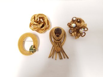 Vintage Gold Tone Fashion Costume Brooches Jewelry, Florenza Scarf Clip