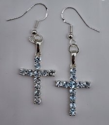 Sky Blue Topaz Cross Pendant Earrings In Sterling