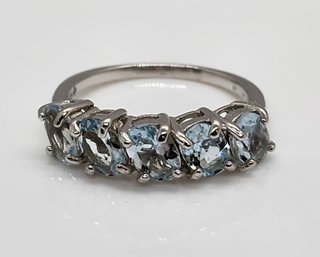 Blue Aquamarine, Rhodium Over Sterling Ring