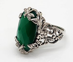 Green Onyx Dragonfly Ring In Sterling Silver