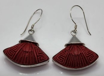 Sajen Silver Simulated Cinnabar Carved Dangle Earrings In Sterling