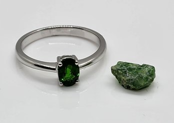 Chrome Diopside, Rhodium Over Sterling Ring & A Piece Of Raw Material
