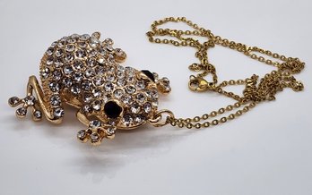 Austrian Crystal Frog Pendant Necklace In Gold Tone