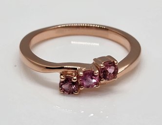 Premium Natural Pink Tourmaline Ring In Rose Gold Over Sterling