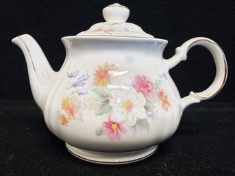 Vintage Sadler England Porcelain White Floral Painted Tea Pot