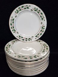 Ten Fine China Of Japan Holly Holiday Christmas 7.5' Dessert Plates