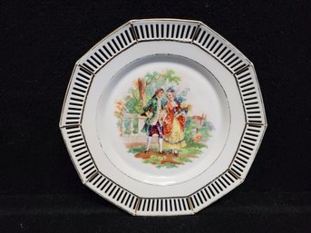 Antique Erphila Germany US Zone Reticulated Hand Painted Porcelain Courting Couple Plate