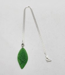 Green Jade Carved Pendant Necklace In Sterling