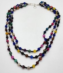 Multi-agate, Black Spinel Beaded Multi-strand Necklace In Sterling
