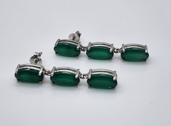 Green Onyx Dangle Earrings In Platinum Over Sterling