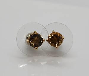 Golden Scapolite Stud Earrings In Yellow Gold Over Sterling