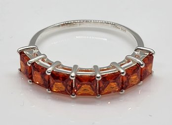 Faux Orange Diamond 7 Stone Ring In Sterling