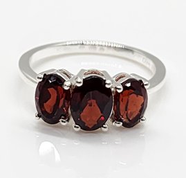 Red Garnet 3 Stone Ring In Sterling